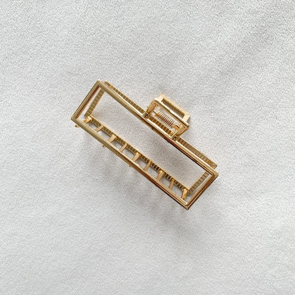 Golden Hollow Rectangle Metal Hair Claw